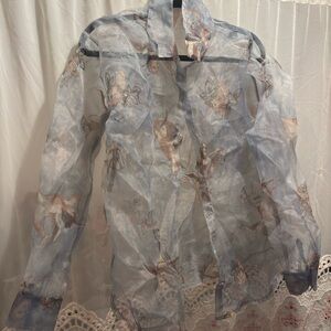 Dreamy Sheer Forever 21 Angel Cherub Button-Up